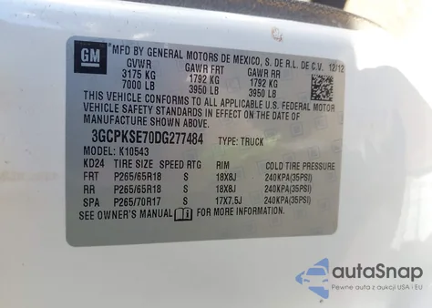 2013 Chevrolet Silverado 1500 Lt из США, поврежденный, VIN 3GCPKSE70DG277484